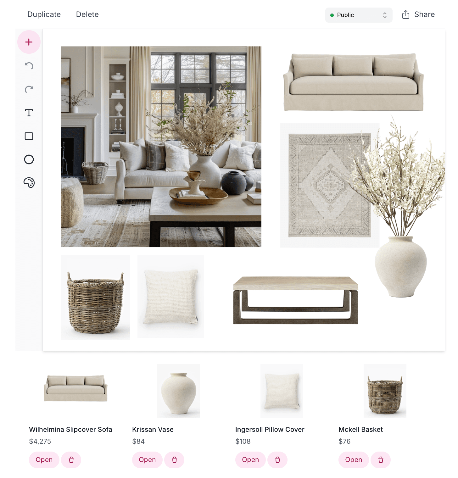 Mood Board Editor and Shopping List Creator