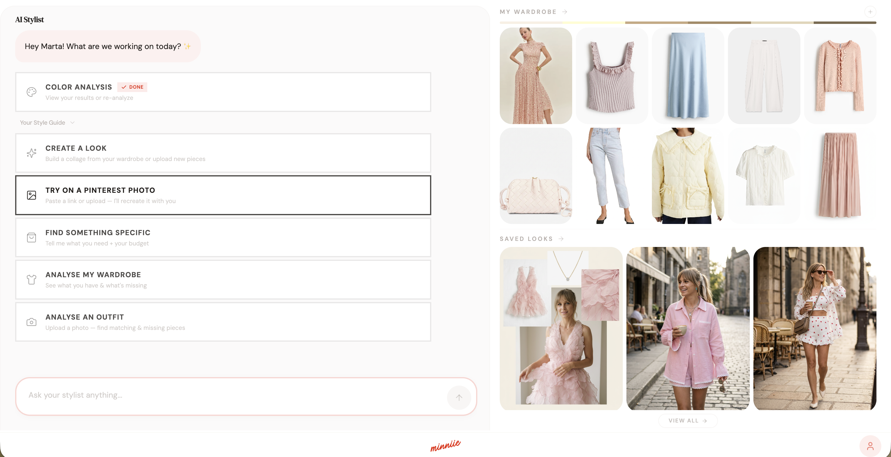 minniie - Your interactive AI personal stylist for outfits, Pinterest-inspired looks, color-type styling, and smarter shopping